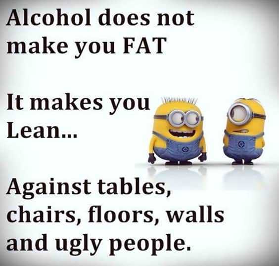 16. “Alcohol does not make you fat it makes you lean... Against tables, chairs, floors, walls and ugly people.”